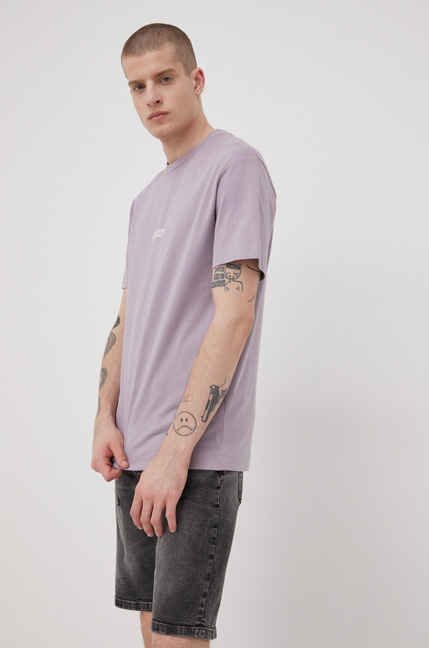 

Бавовняна футболка Jack & Jones колір фіолетовий з принтом