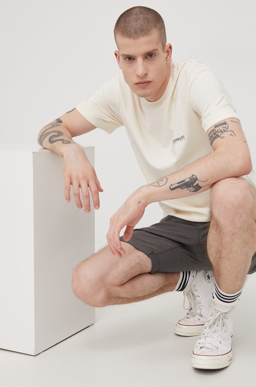 

Памучна тениска Jack & Jones в бежово с принт, Бежов