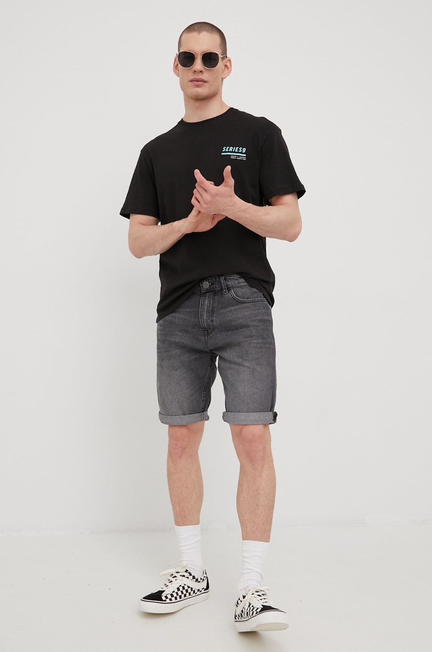 

Бавовняна футболка Jack & Jones колір чорний з принтом
