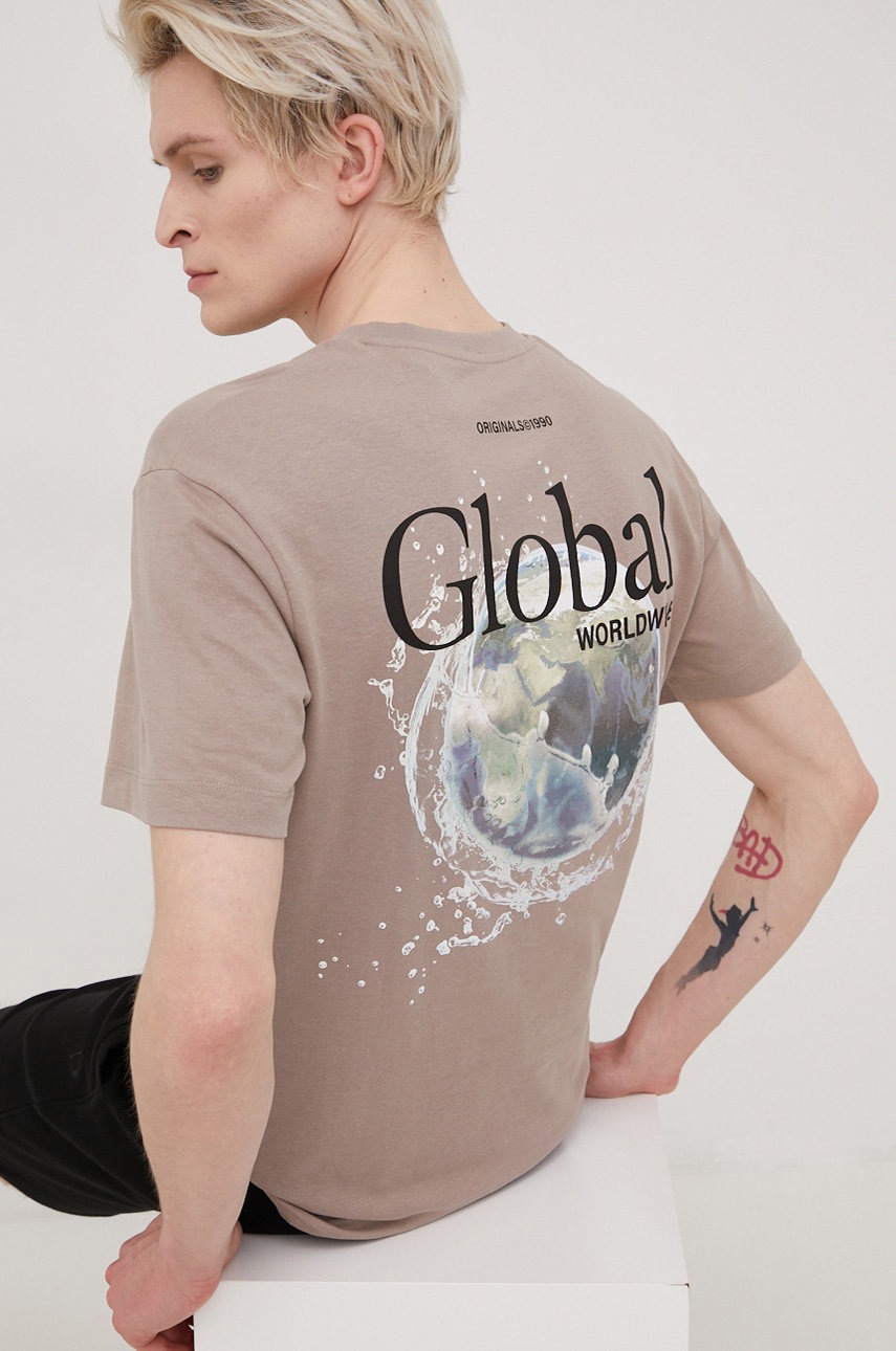 

Памучна тениска Jack & Jones в бежово с принт, Бежов