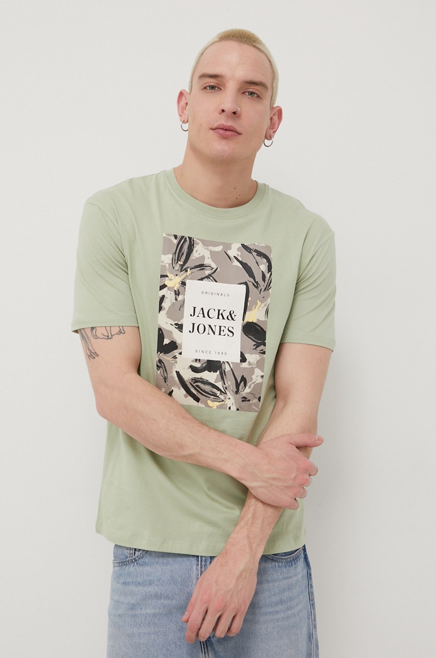 

Тениска Jack & Jones мъжки в зелено с принт, Зелен