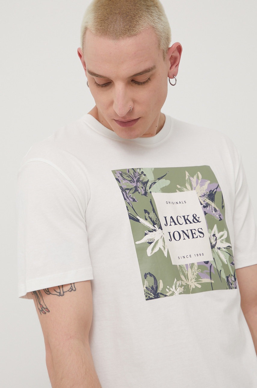 

Бавовняна футболка Jack & Jones колір білий з принтом