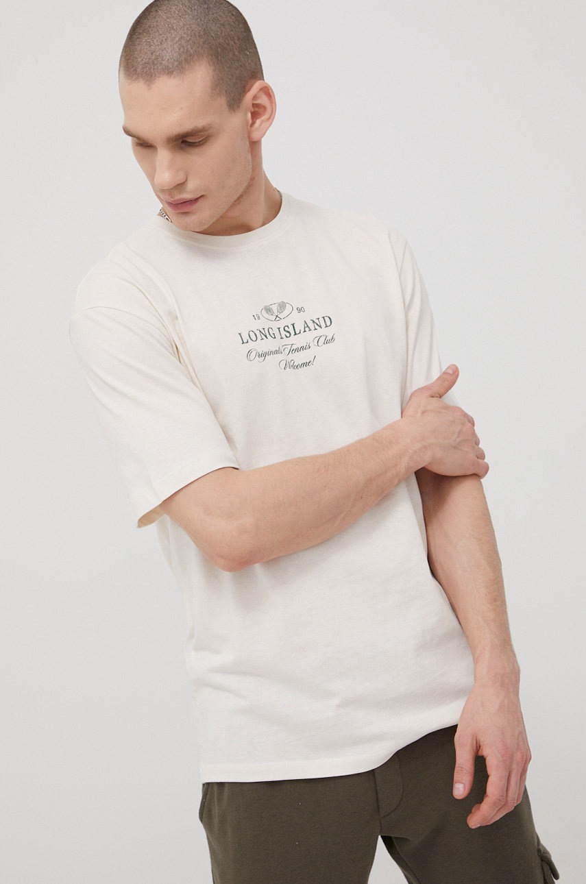

Хлопковая футболка Jack & Jones цвет бежевый с принтом