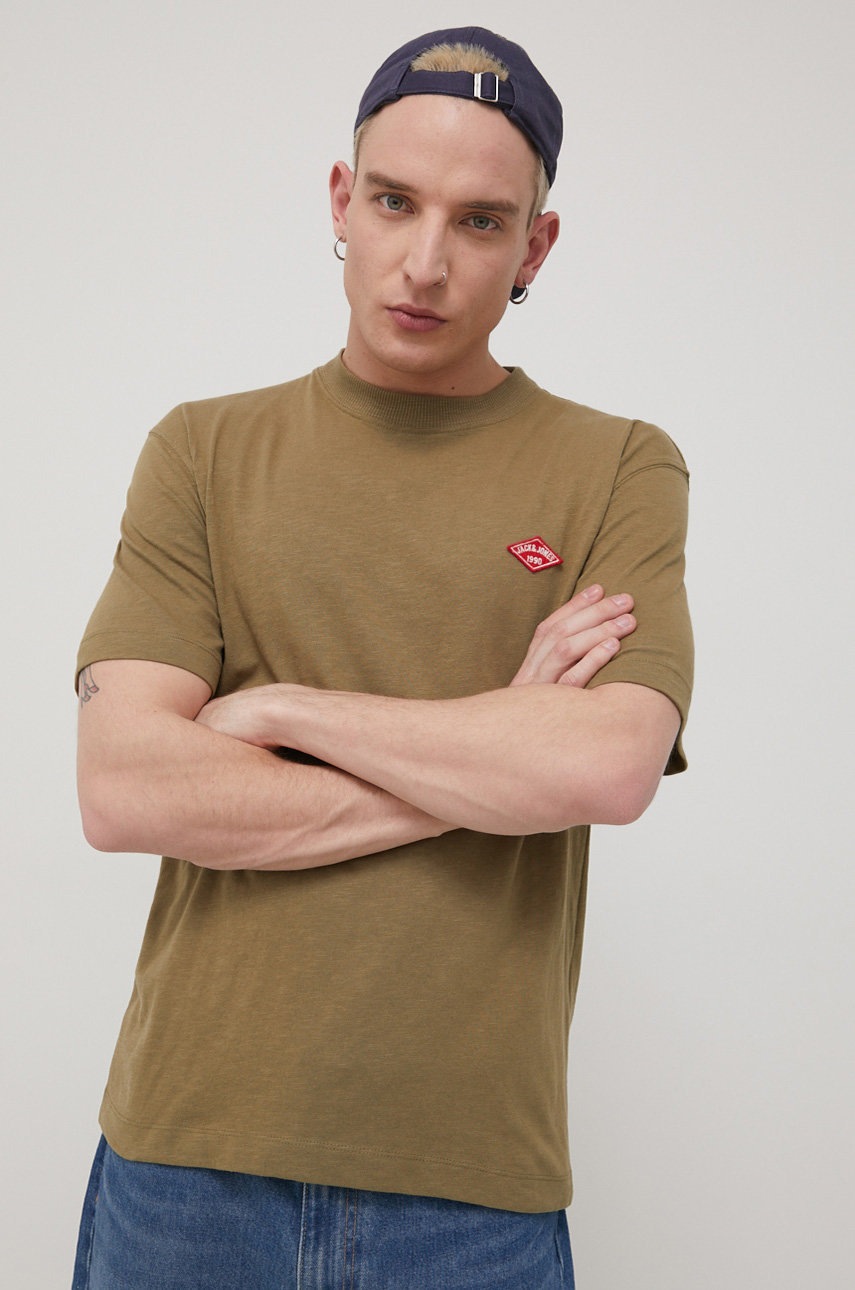 

Футболка Jack & Jones мужской цвет зелёный однотонный