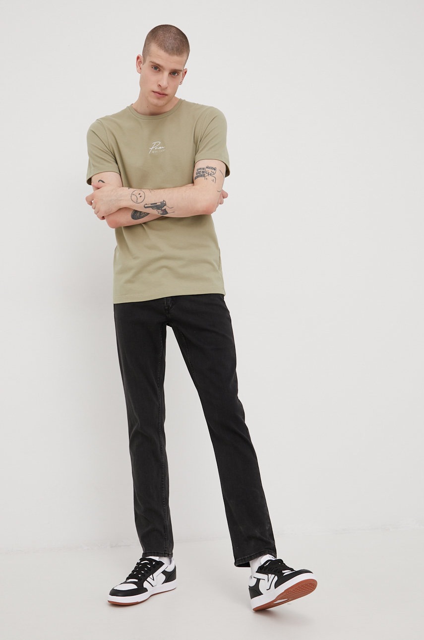 

Хлопковая футболка Premium by Jack&Jones цвет зелёный однотонный