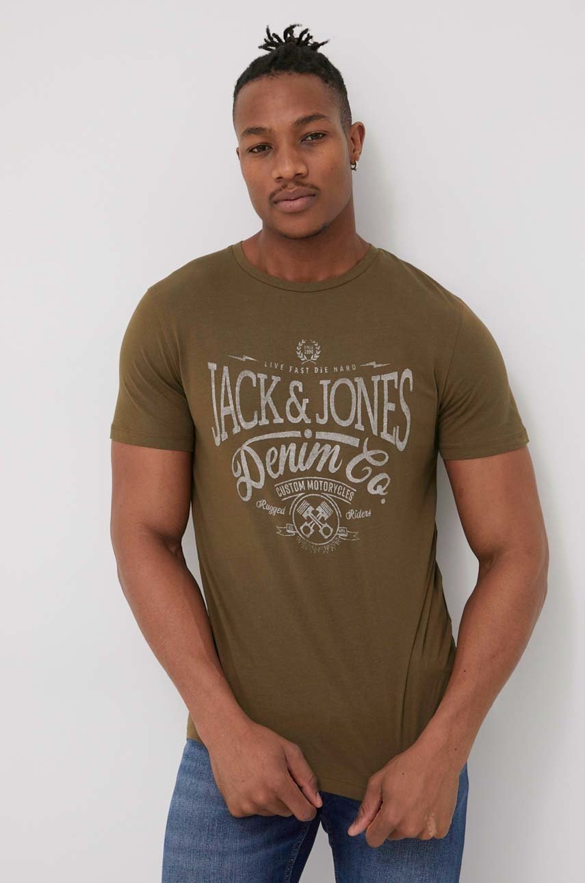 

Памучна тениска Premium by Jack&Jones в зелено с принт, Зелен
