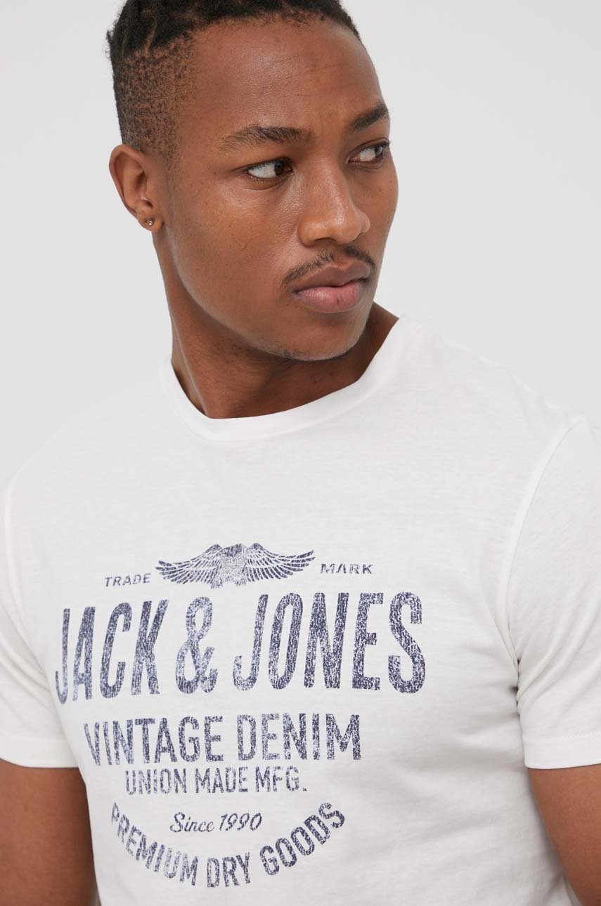 

Памучна тениска Premium by Jack&Jones в бежово с принт, Бежов