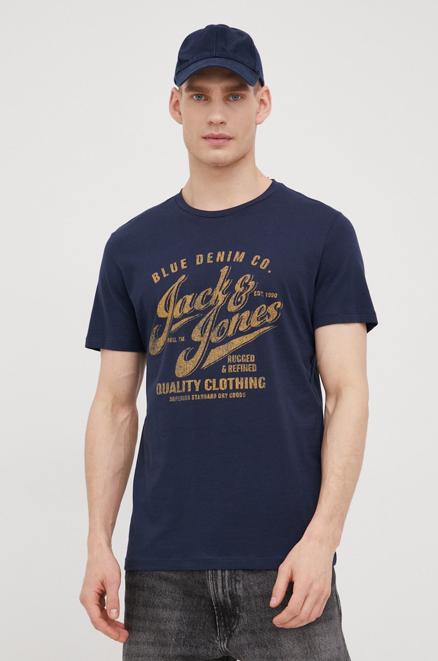 

Бавовняна футболка Premium by Jack&Jones колір синій з принтом