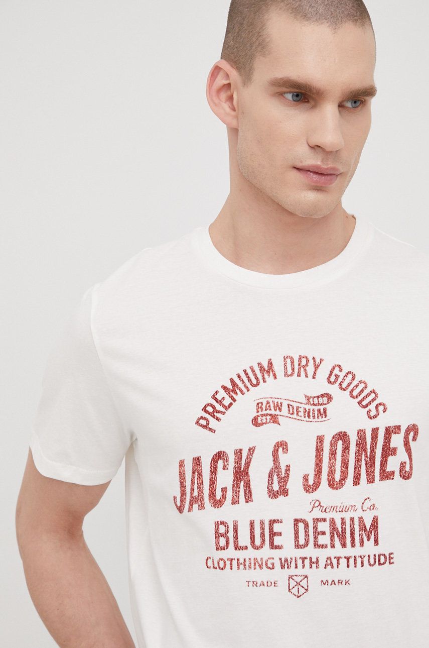 Premium by Jack&Jones tricou din bumbac culoarea bej, cu imprimeu 2023 ❤️ Pret Super answear imagine noua 2022