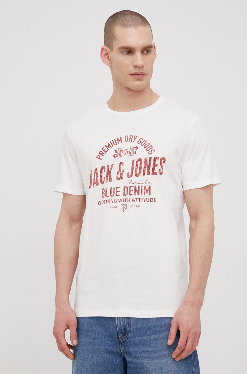 

Хлопковая футболка Premium by Jack&Jones цвет бежевый с принтом
