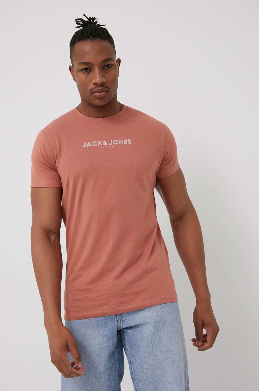 Premium by Jack&Jones t-shirt bawełniany kolor różowy z nadrukiem
