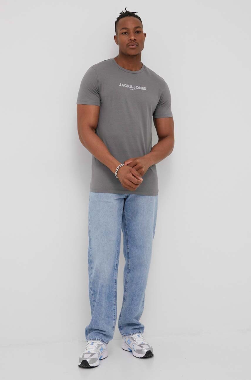 Premium by jack&jones tricou din bumbac culoarea gri, cu imprimeu