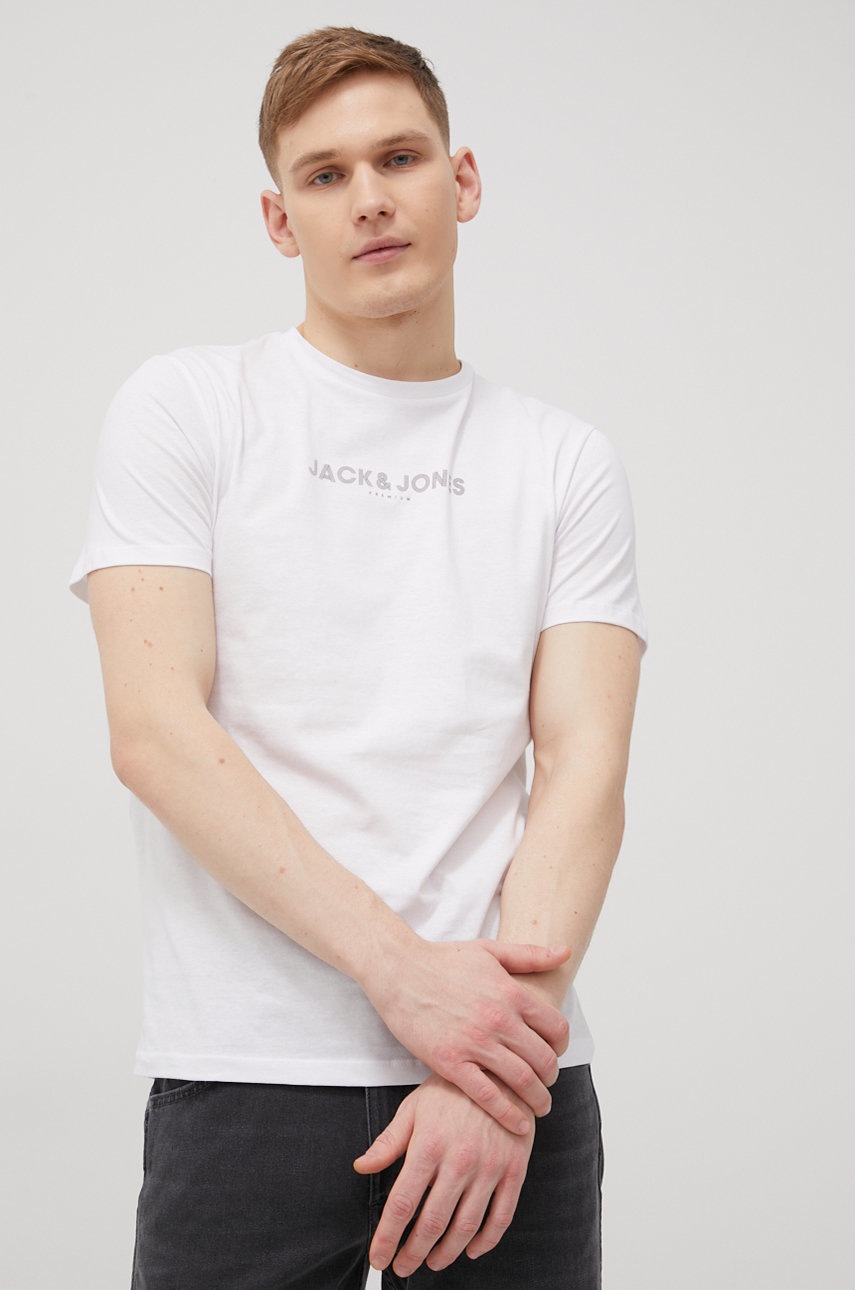 

Памучна тениска Premium by Jack&Jones в бяло с принт, Бял