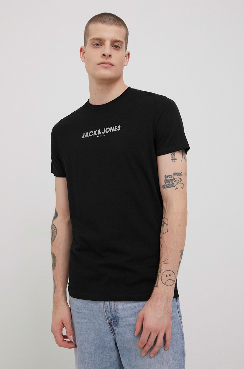 

Памучна тениска Premium by Jack&Jones в черно с принт, Черен