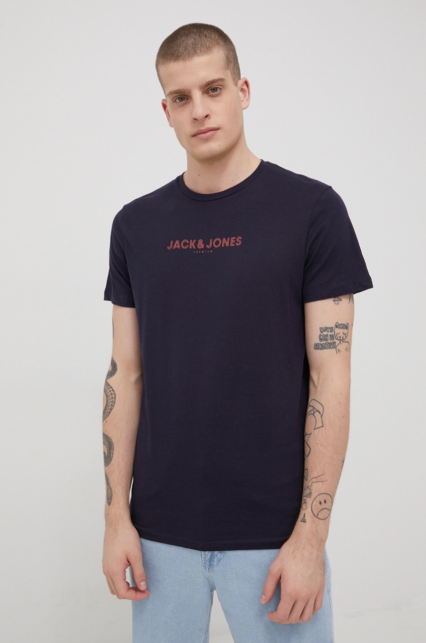 

Памучна тениска Premium by Jack&Jones в тъмносиньо с принт, Тъмносин