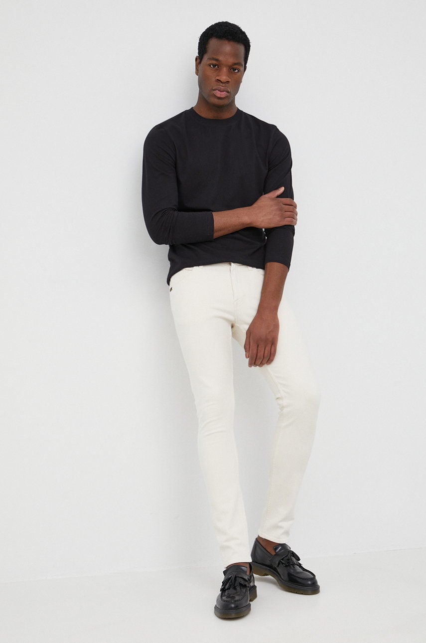 Tiger of sweden longsleeve din bumbac culoarea negru, neted