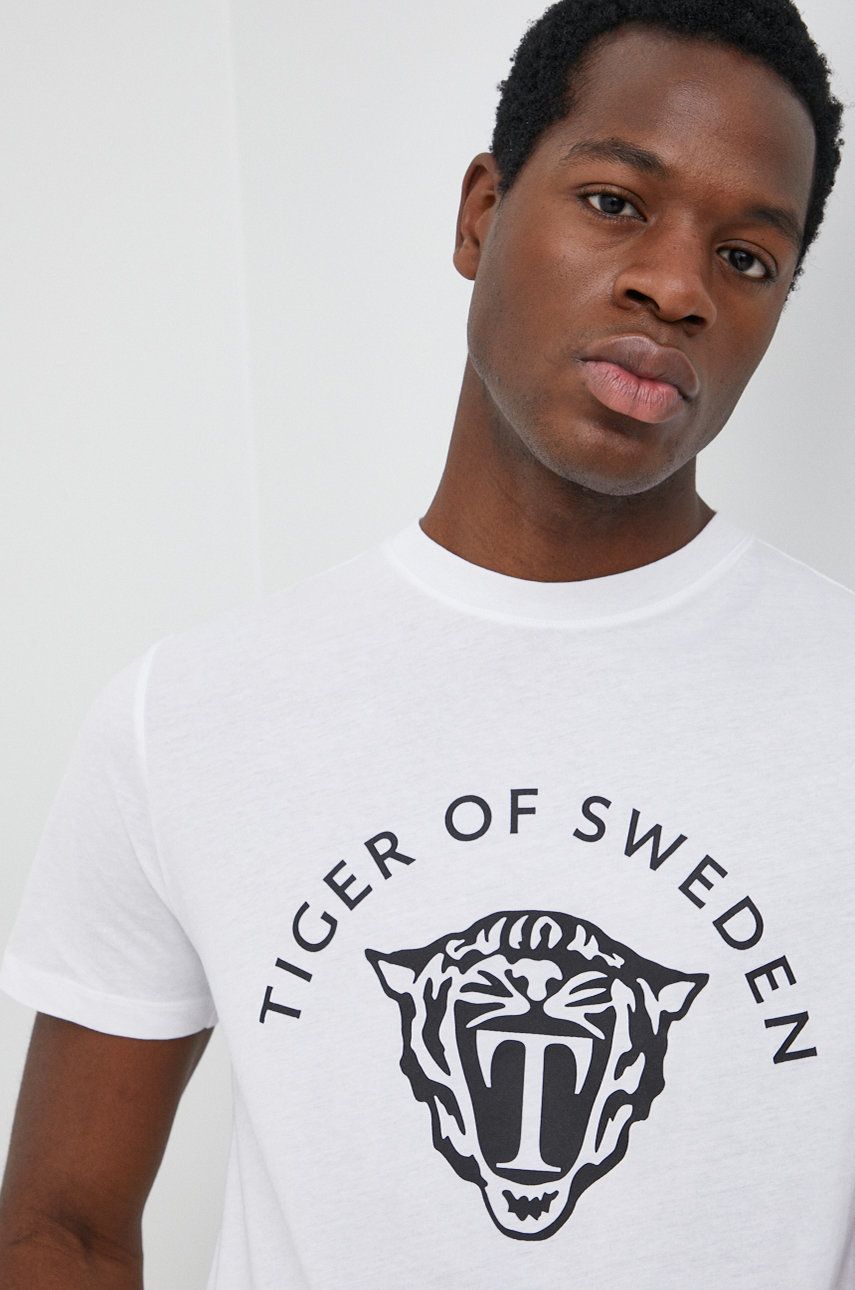 Tiger Of Sweden tricou din bumbac culoarea alb, cu imprimeu