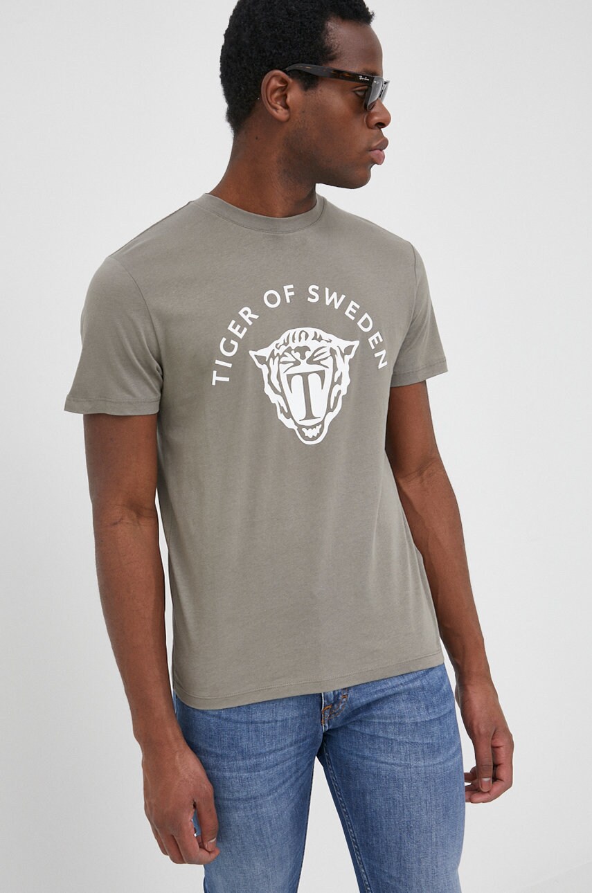 Tiger of sweden tricou din bumbac culoarea verde, cu imprimeu