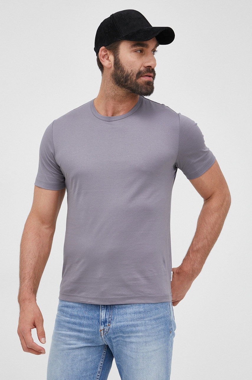 Tiger Of Sweden tricou din bumbac culoarea gri, neted Tiger Of Sweden tricou din bumbac culoarea gri, neted ANSWEAR