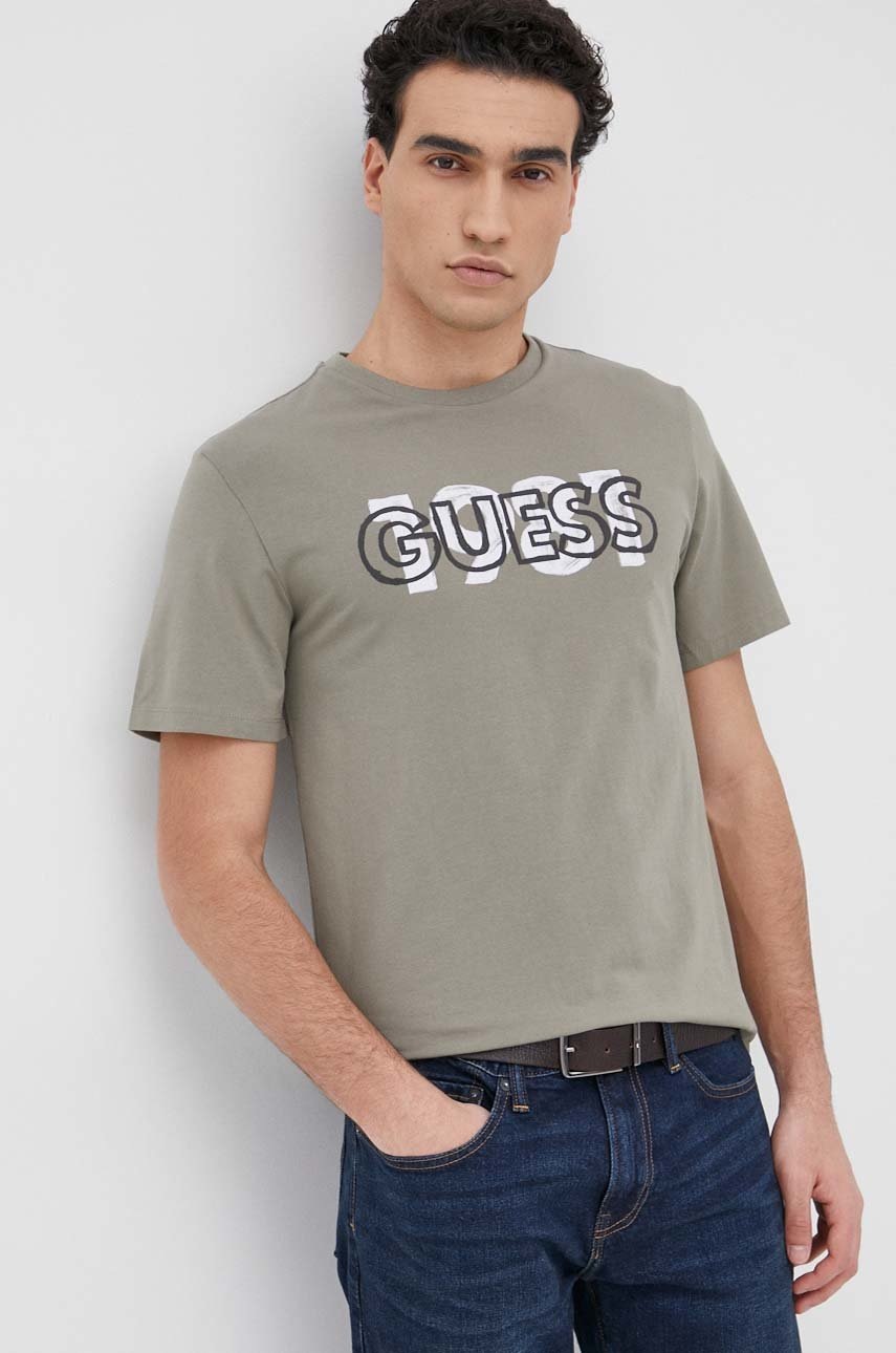 

Тениска Guess мъжки в зелено с принт, Зелен