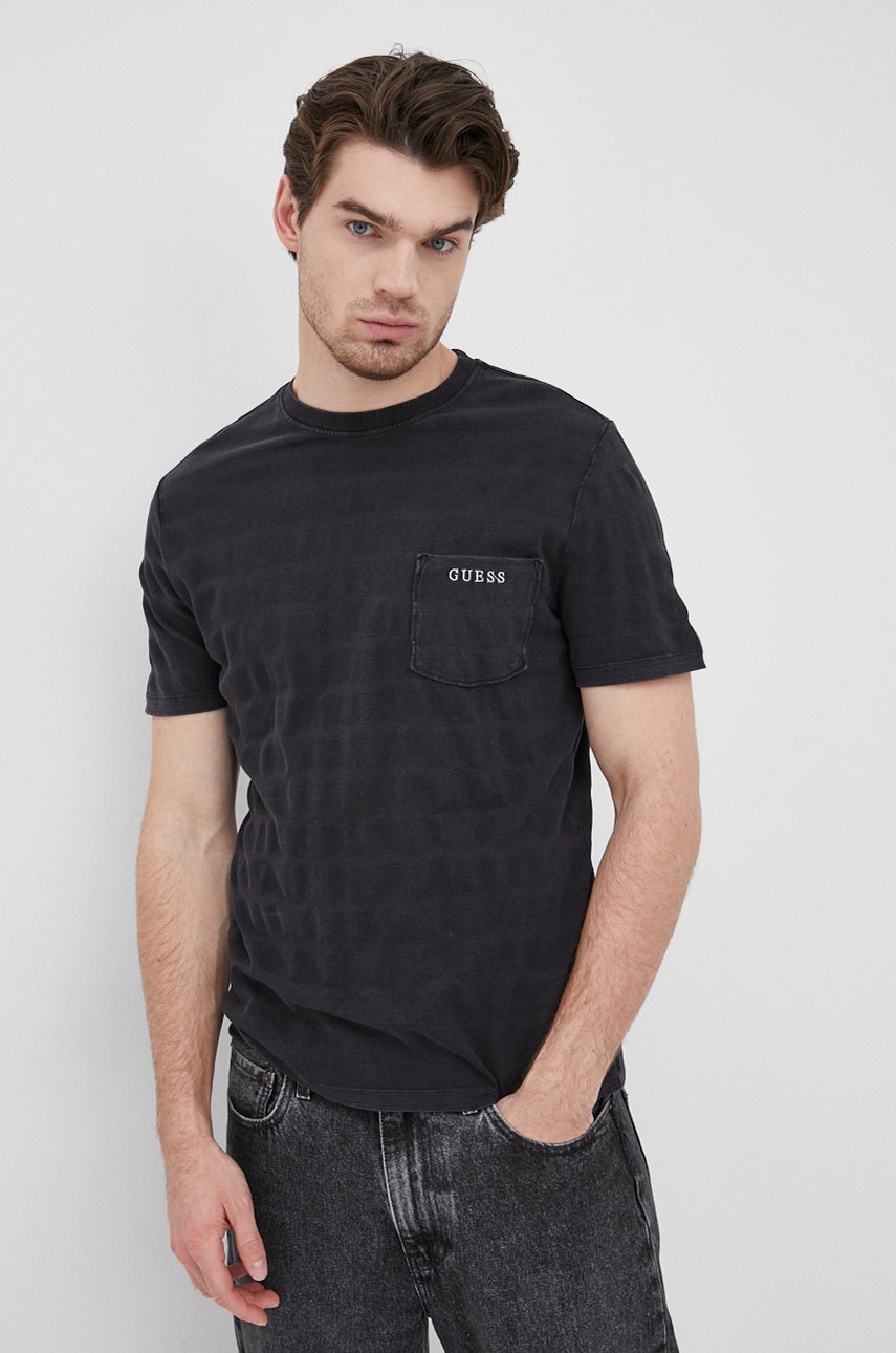 

Памучна тениска Guess в черно с изчистен дизайн, Черен