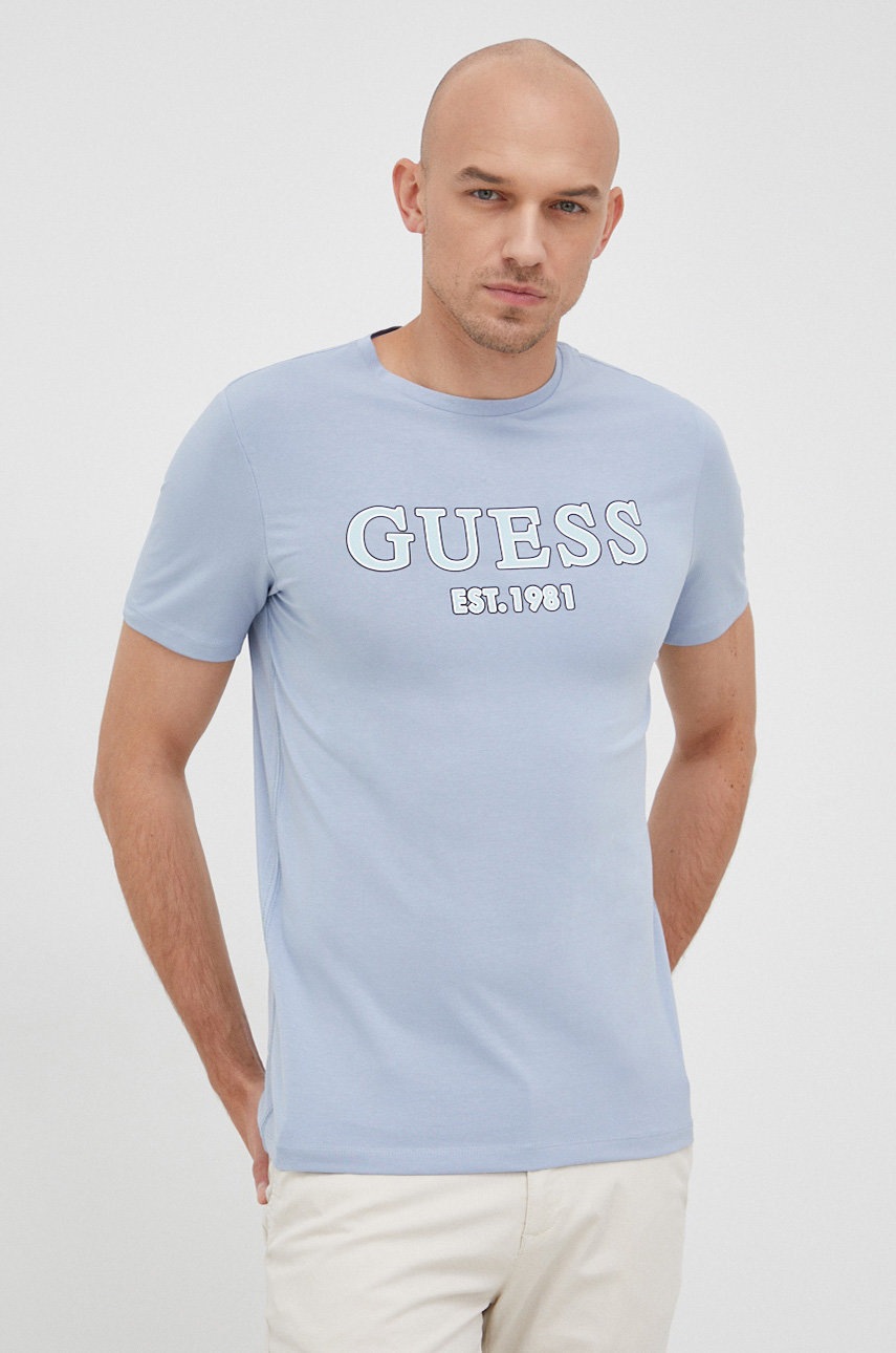 

Тениска Guess мъжки с принт, Син