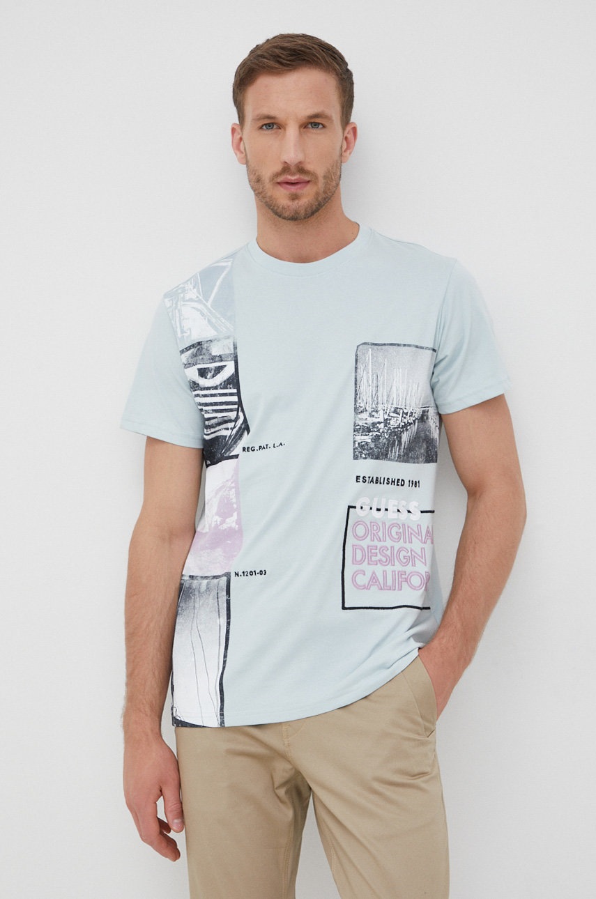 

Памучна тениска Guess с апликация, Син