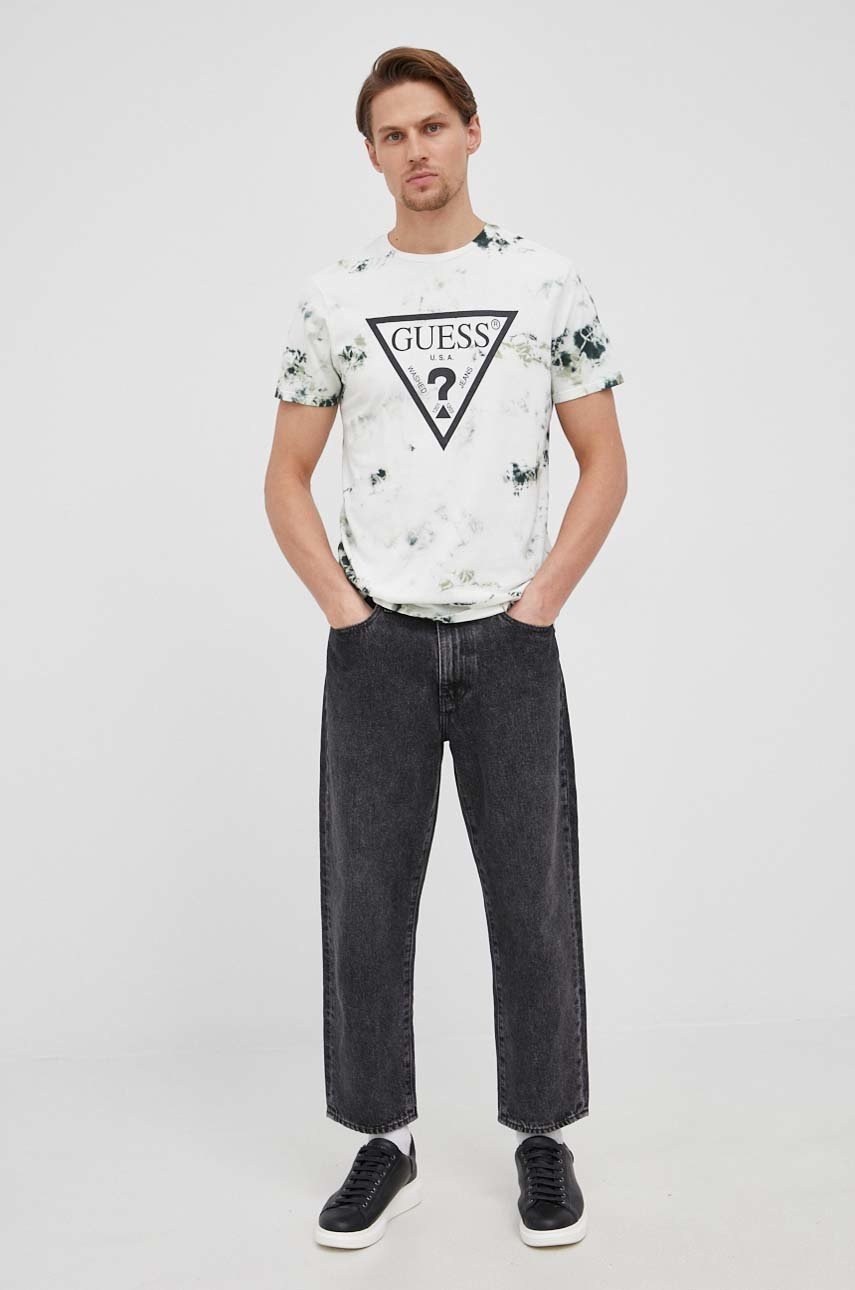 

Памучна тениска Guess в зелено с десен, Зелен
