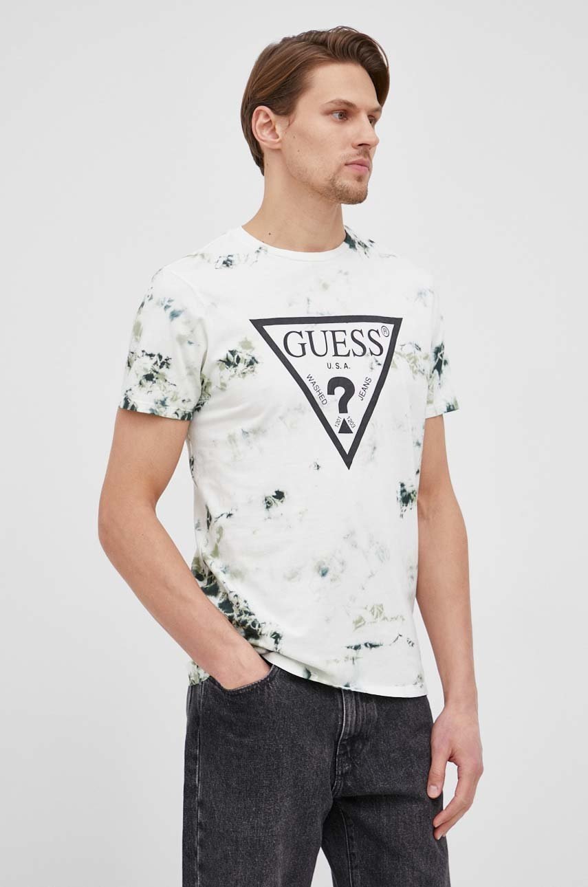

Бавовняна футболка Guess колір зелений візерунок
