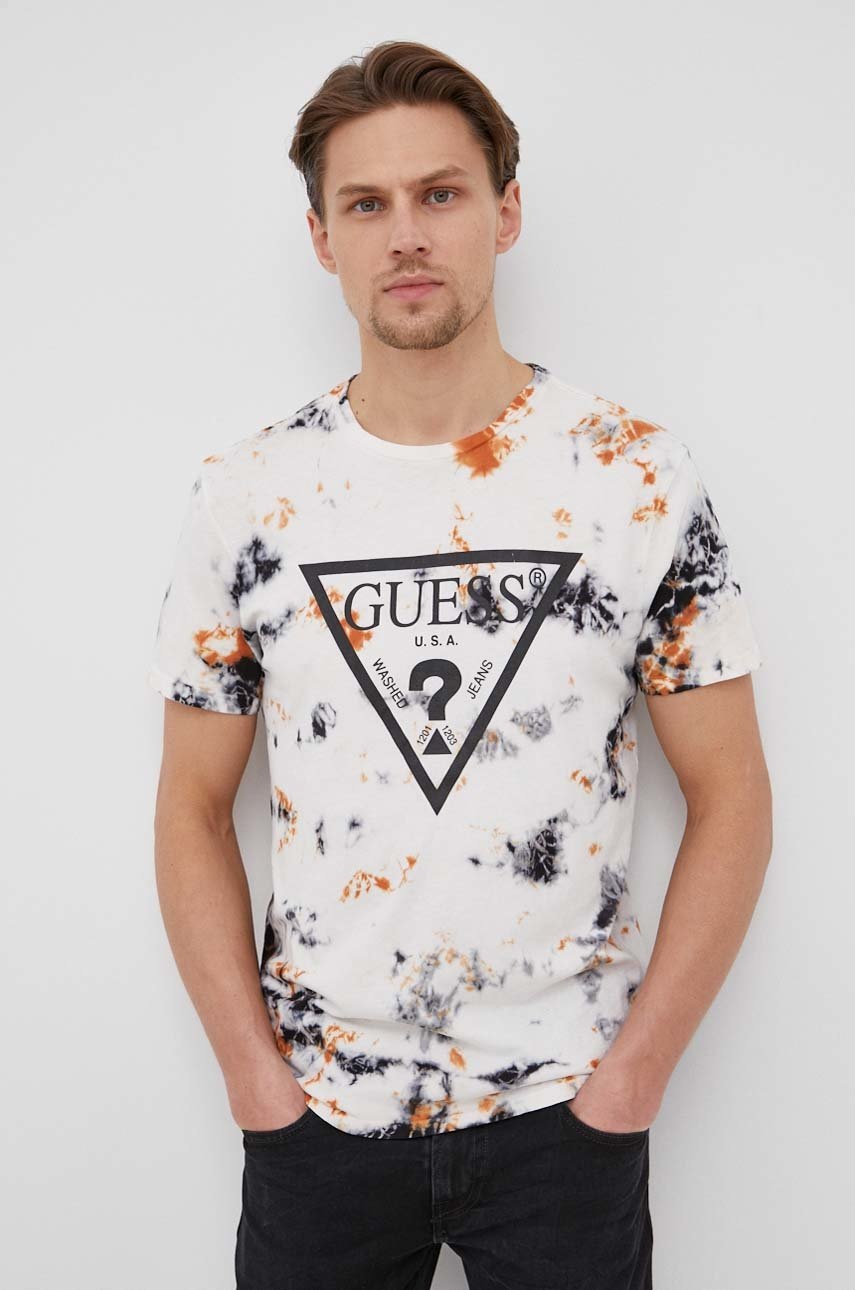 

Памучна тениска Guess с десен, Многоцветен