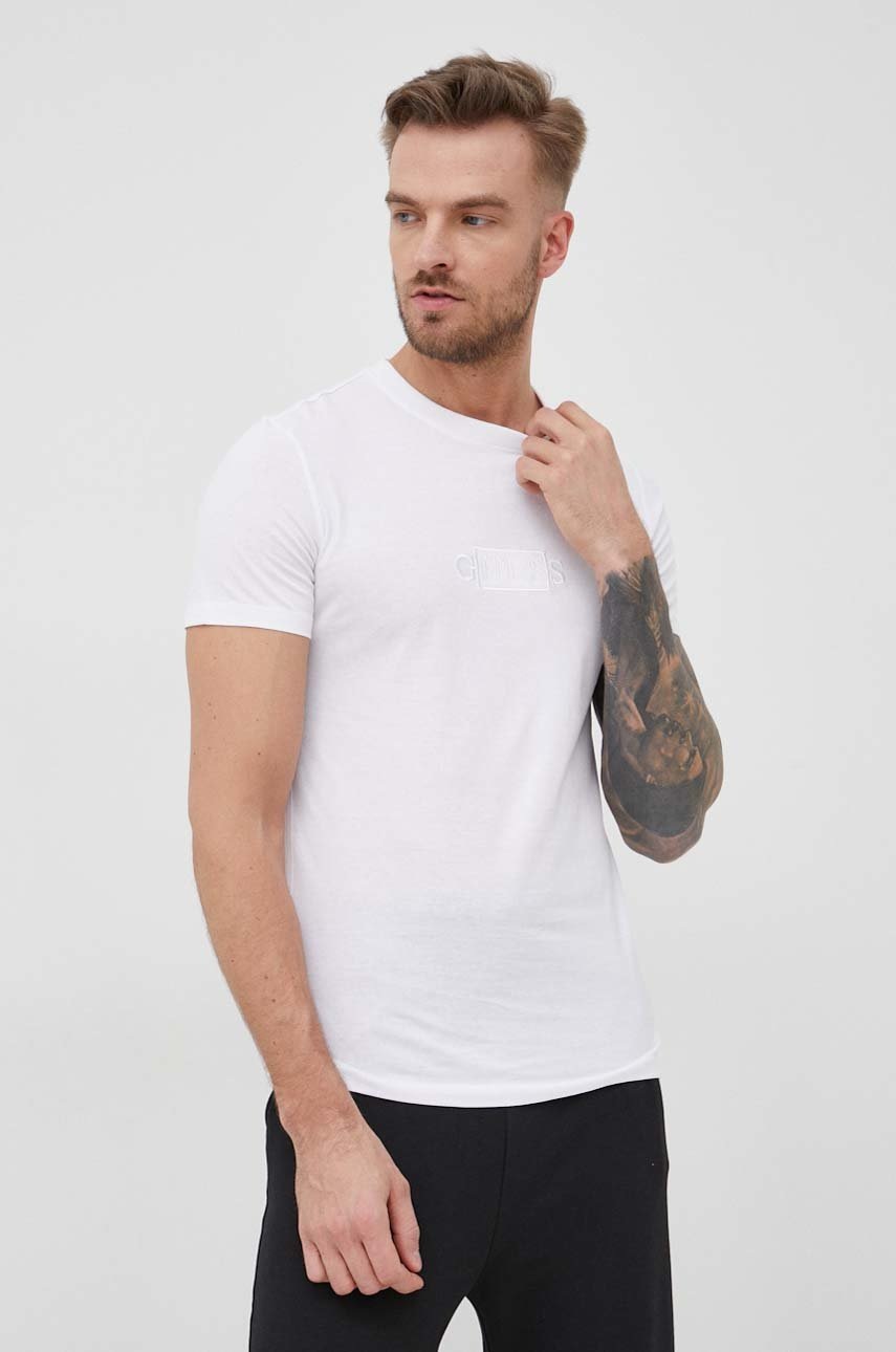 

Памучна тениска Guess в бяло с апликация, Бял