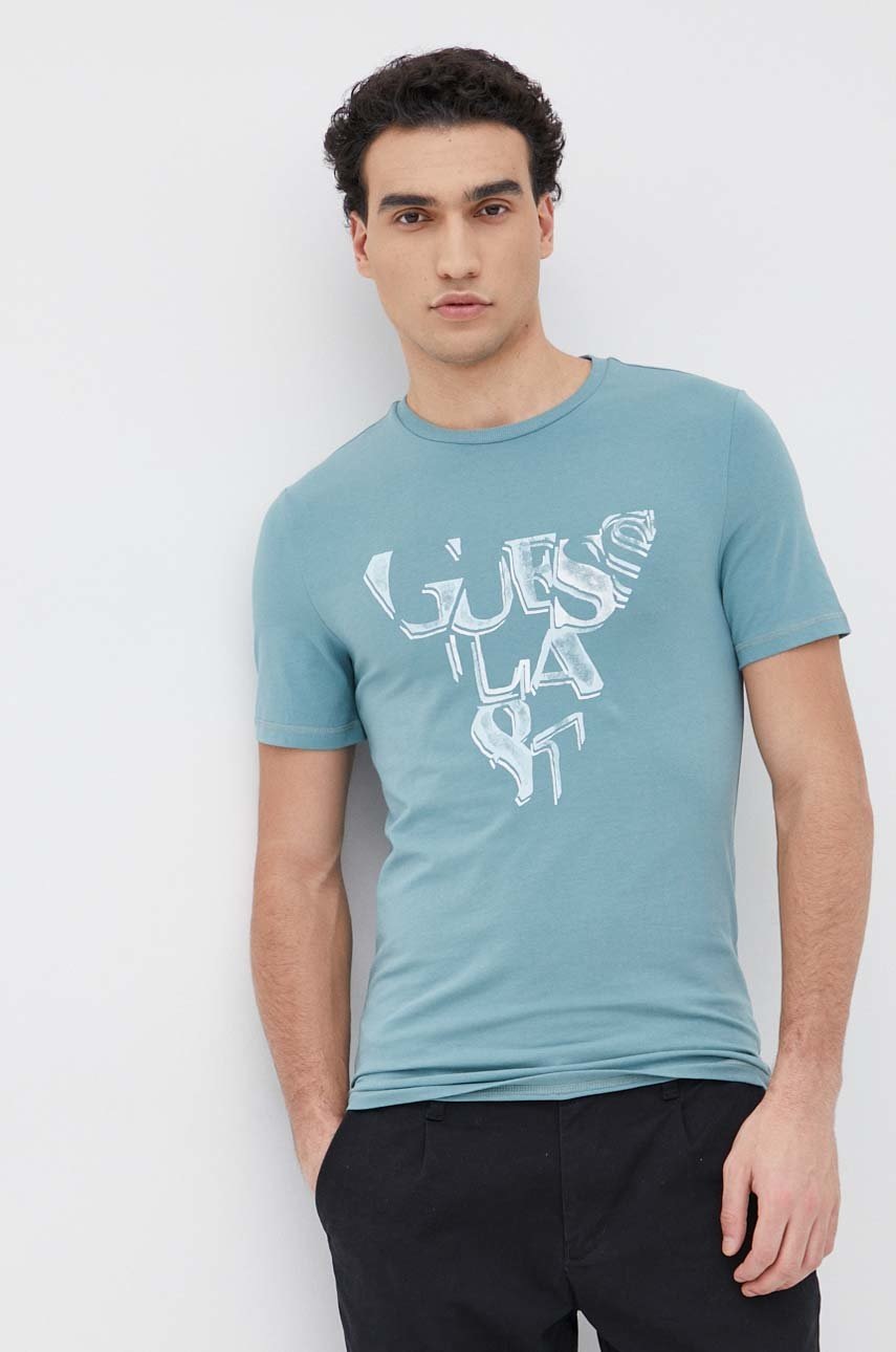 

Тениска Guess мъжки в зелено с принт, Зелен