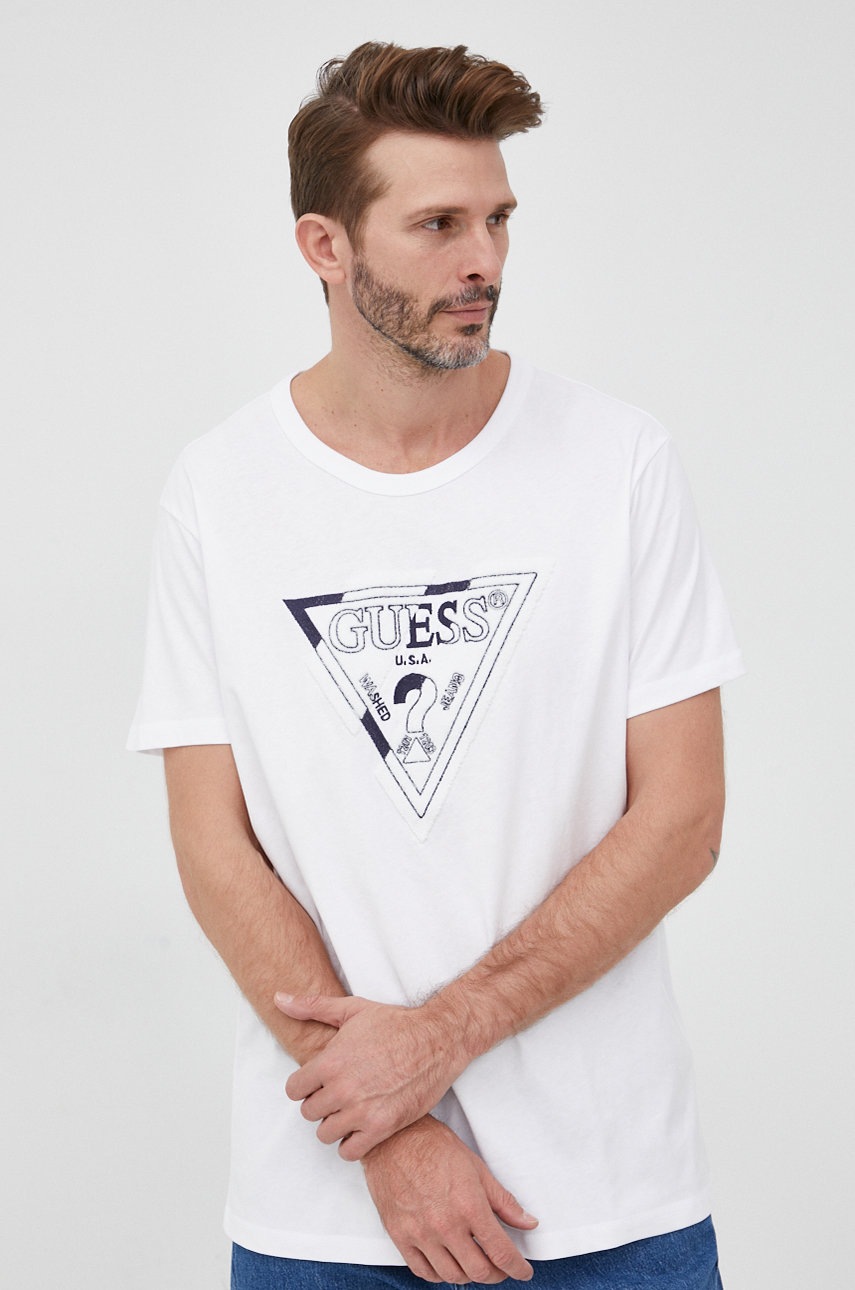 

Бавовняна футболка Guess колір білий з аплікацією
