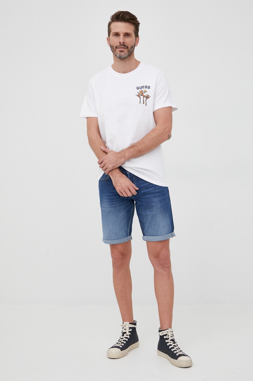 

Бавовняна футболка Guess колір білий з аплікацією