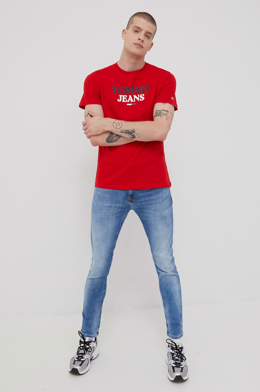 

Хлопковая футболка Tommy Jeans цвет красный с принтом