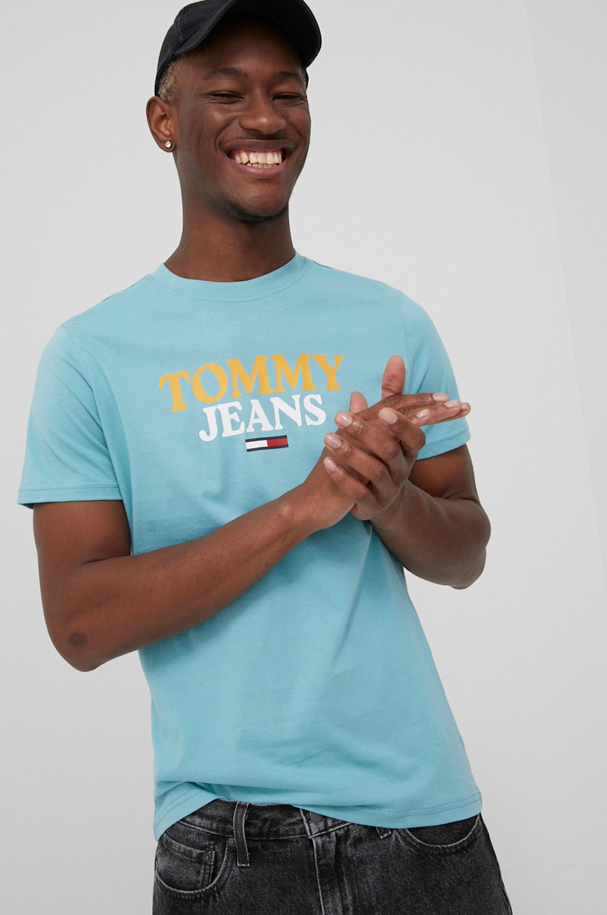 

Памучна тениска Tommy Jeans с принт, Син