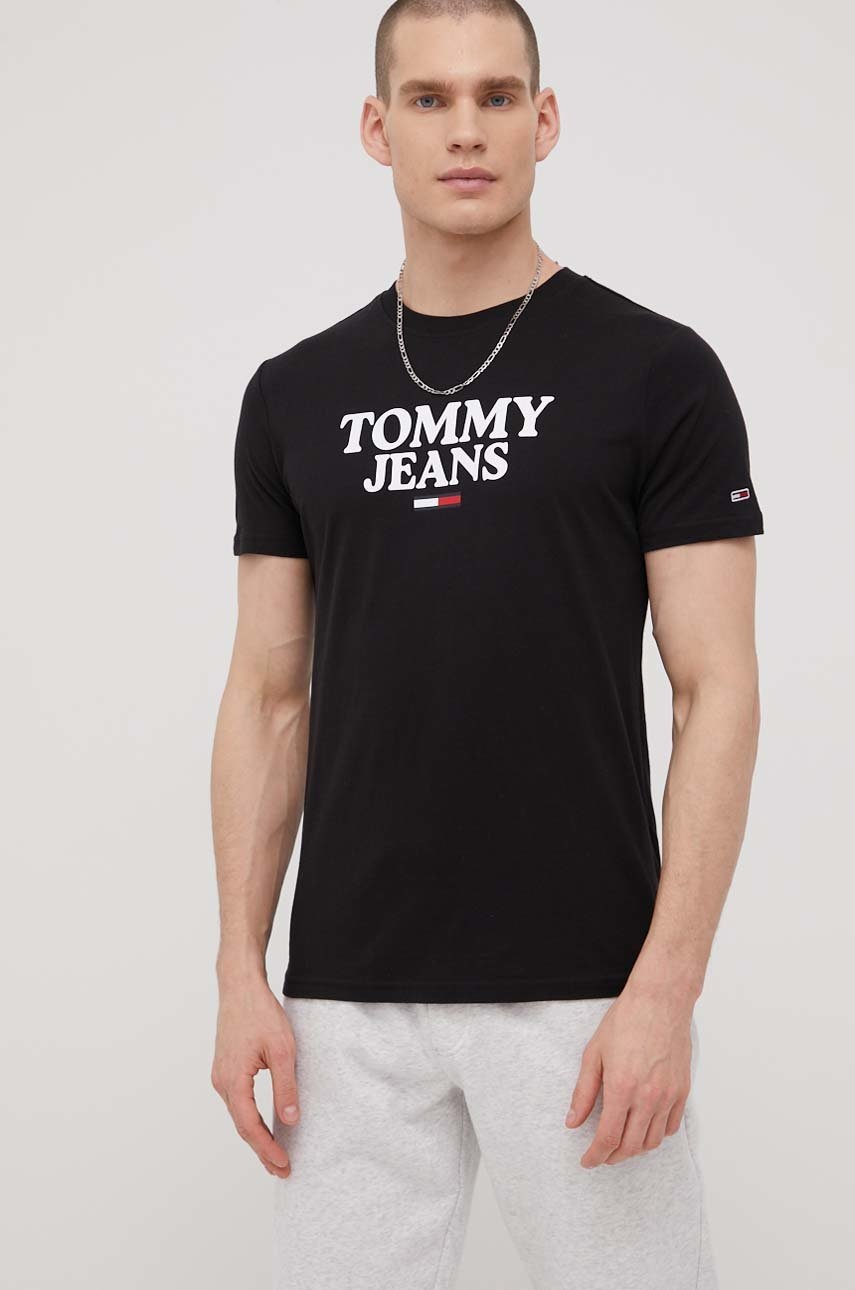 

Памучна тениска Tommy Jeans в черно с принт, Черен