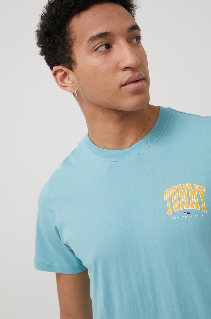 

Памучна тениска Tommy Jeans с принт, Син