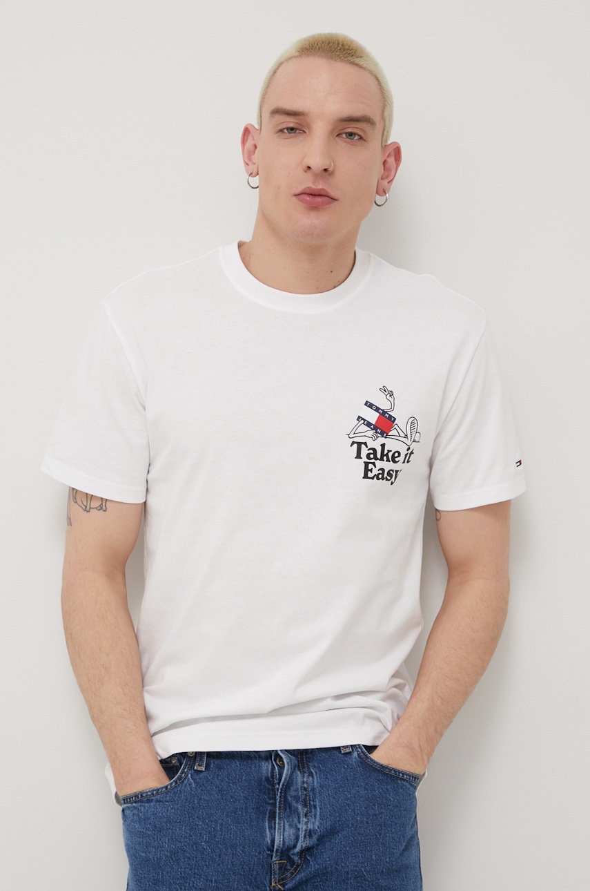 

Хлопковая футболка Tommy Jeans цвет белый с принтом