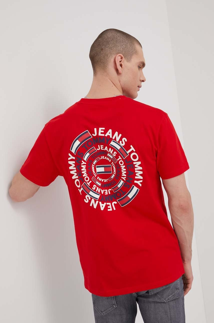 

Памучна тениска Tommy Jeans в червено с принт, Червен