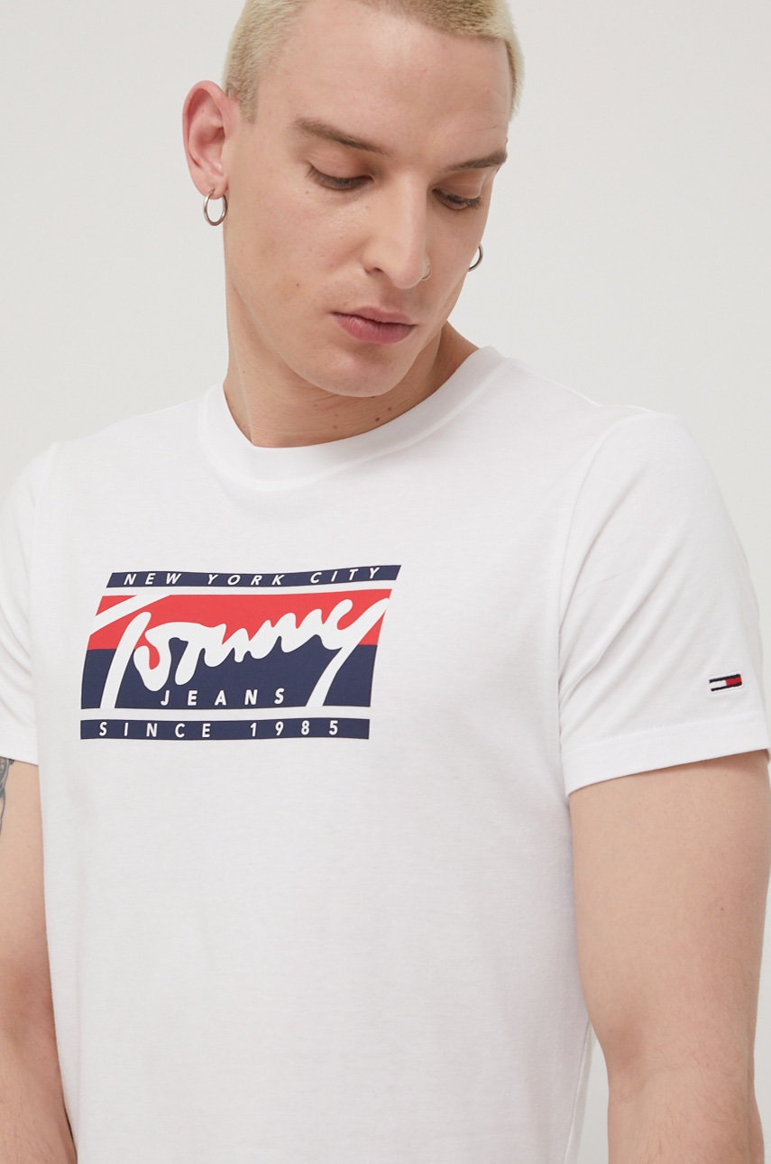 

Бавовняна футболка Tommy Jeans колір білий з принтом