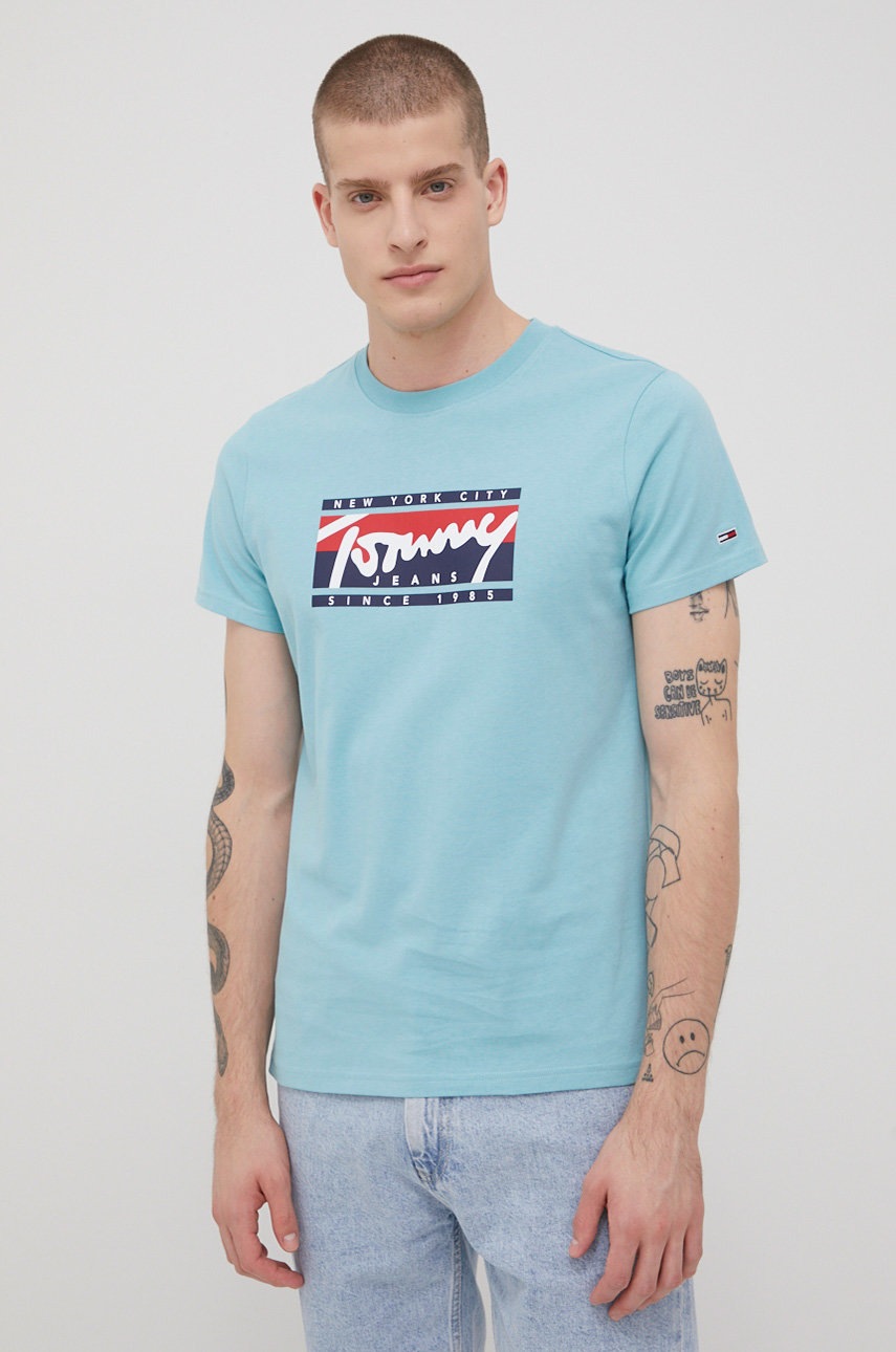

Памучна тениска Tommy Jeans с принт, Син
