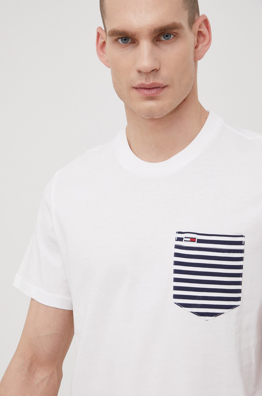 

Памучна тениска Tommy Jeans в бяло с принт, Бял