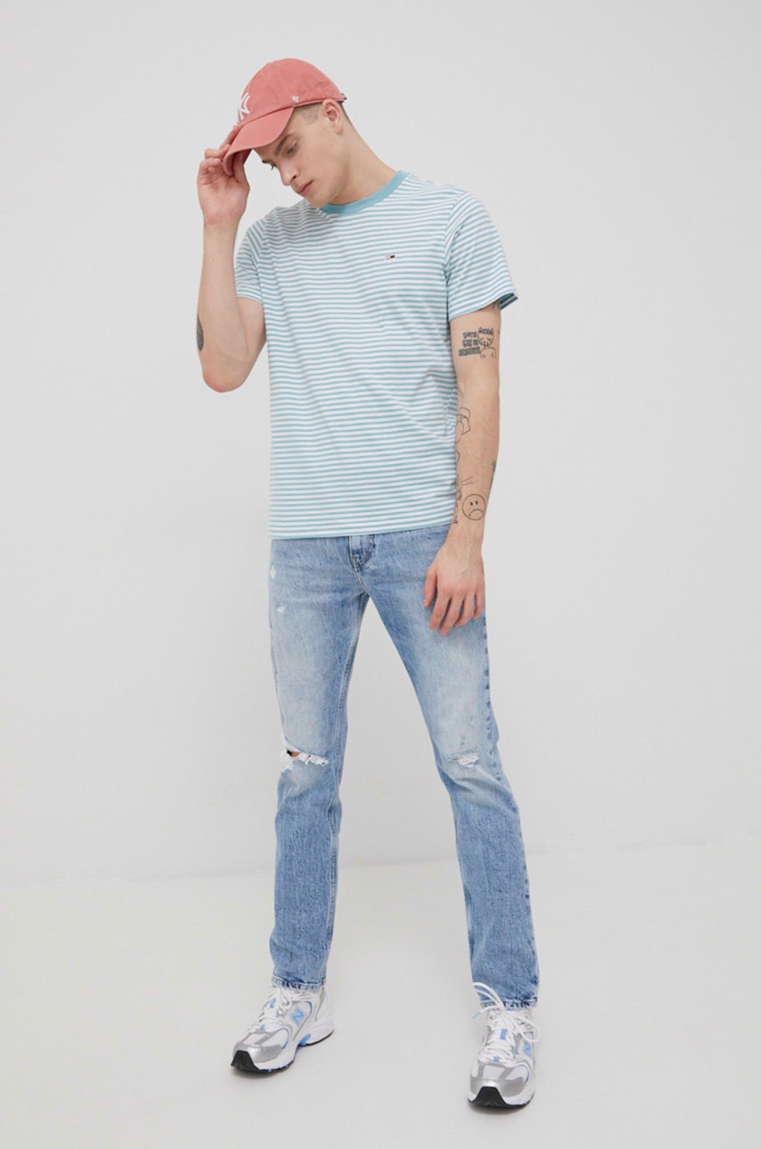 

Бавовняна футболка Tommy Jeans колір бірюзовий візерунок