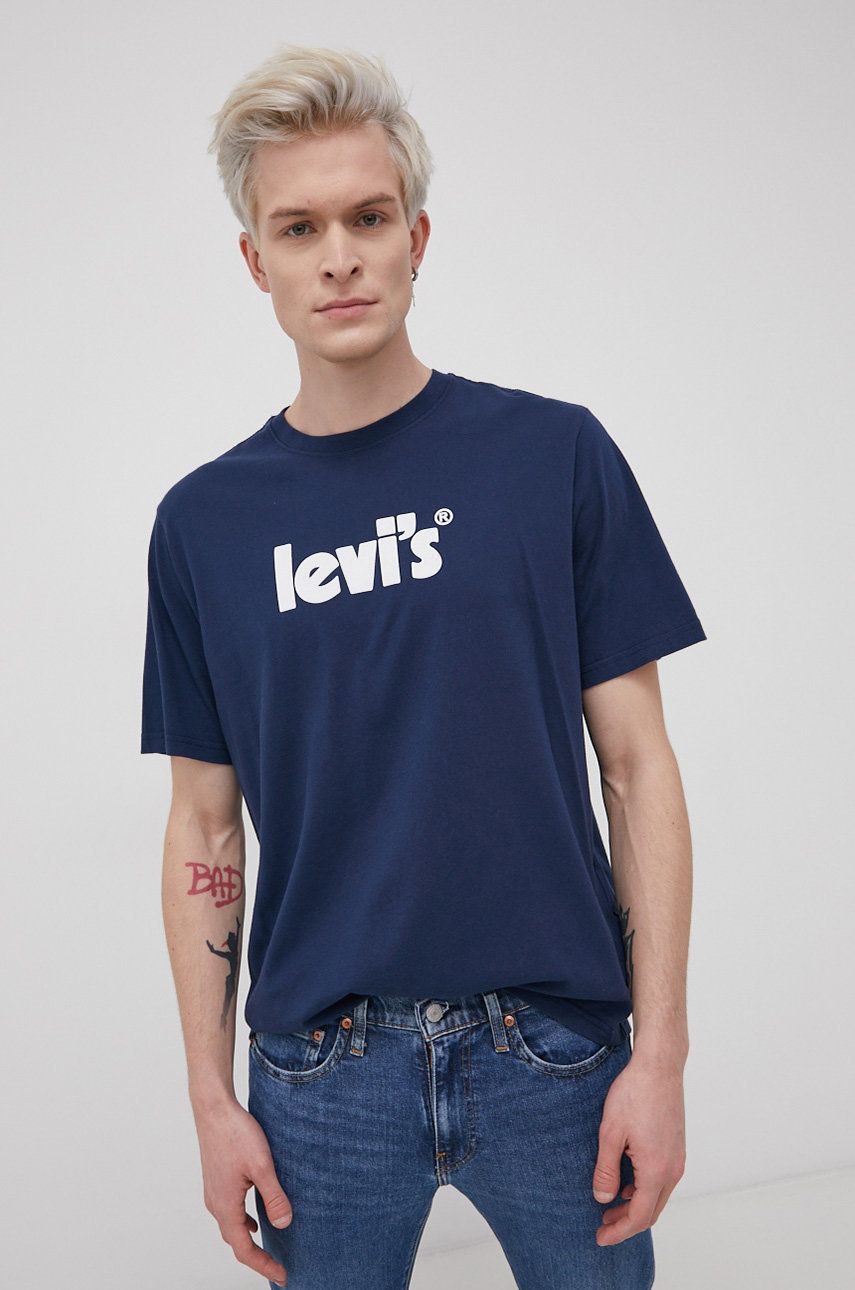 Bavlněné tričko Levi′s tmavomodrá barva, s potiskem, 16143.0393-Blues - námořnická modř -  100%