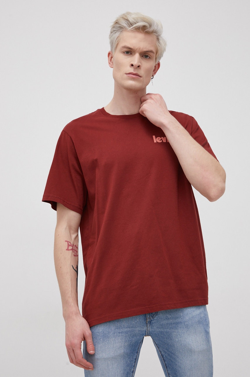 Levi's Tricou Din Bumbac Culoarea Bordo, Material Neted