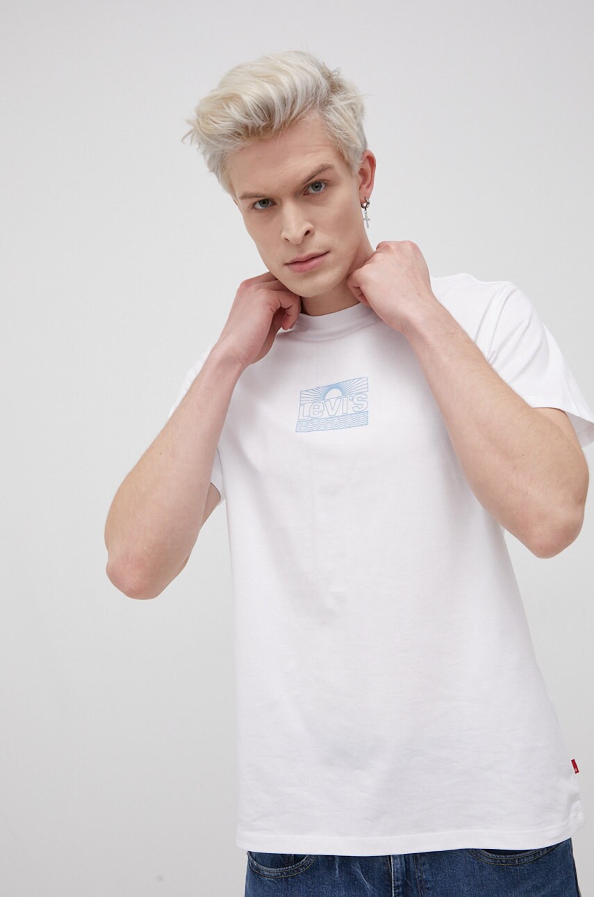 Levi's tricou din bumbac culoarea alb, material neted