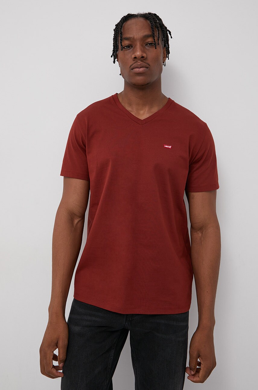 Levi's tricou din bumbac culoarea maro, material neted