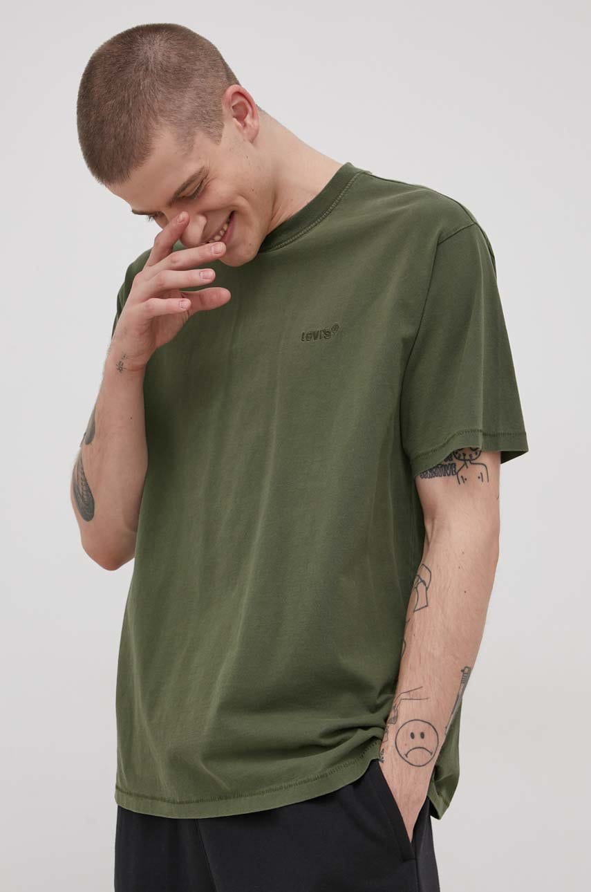 Levi's tricou din bumbac culoarea verde, material neted