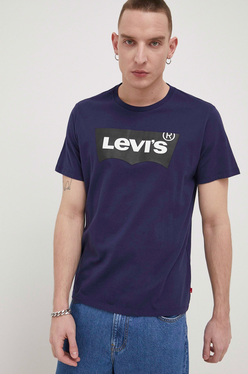 

Памучна тениска Levi's в тъмносиньо с принт, Тъмносин